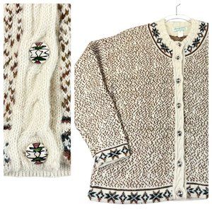Vintage Women S Fair Isle Tribal Aztec Peruvian Wool Heavy Knit Sweater Cardigan